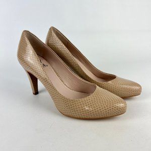 Vince Camuto Womens Kadri Tan Snake Print Heels Patent Leather Shoes size 8